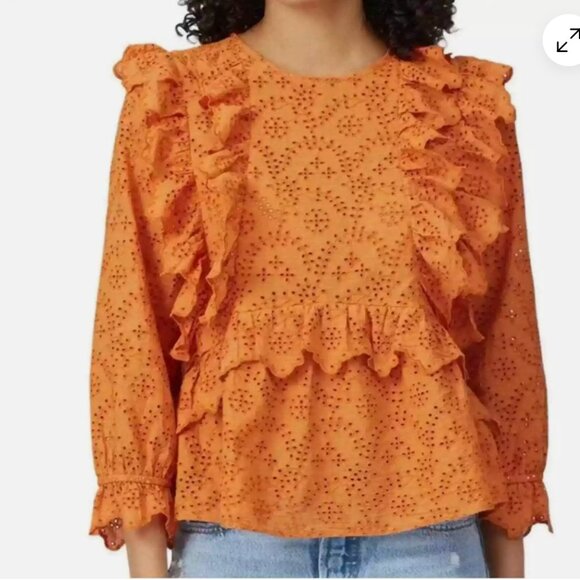 The Great. Orange Ruffle Eyelet Top size 3 (medium/large) - Picture 5 of 7